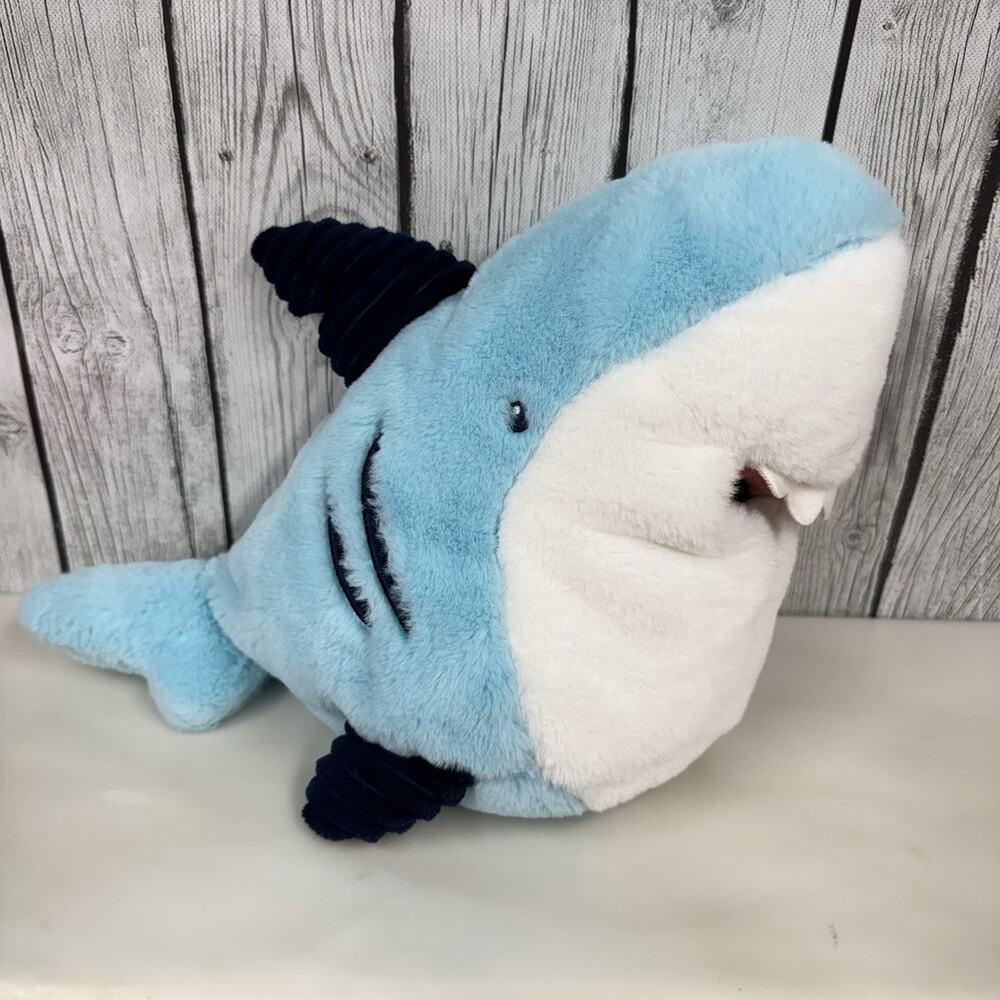 Gigglescape Shark Plush Stuffed Animal Blue White 10" Pocket Mouth